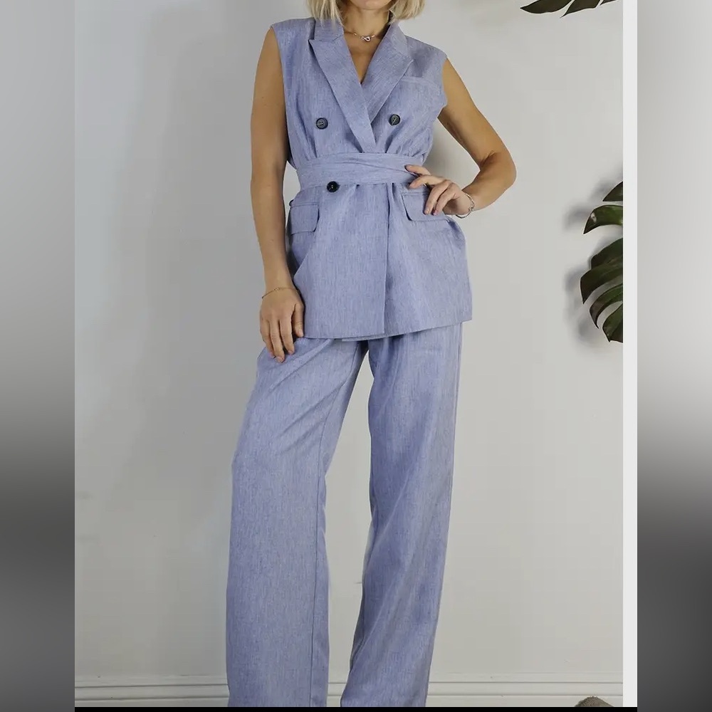 Women's Denim Blue Vest and Pants Suit